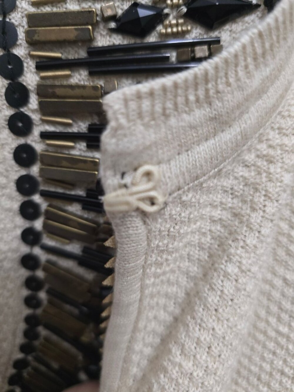 Chicos Size 0 Beige Beaded Embellished Cardigan Sweater Cotton Blend - Picture 8 of 13